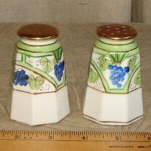 Nippon Hand-Painted Salt & Pepper SHAKERS, Art Deco, Grapes, Porcelain Gold Trim